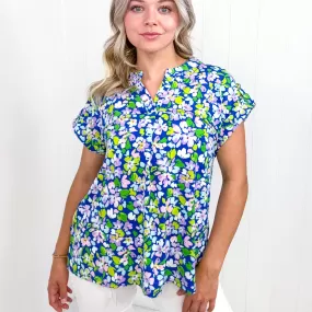 Dear Scarlett Lizzy Cap Sleeve Top in Royal and Pink Wildflower