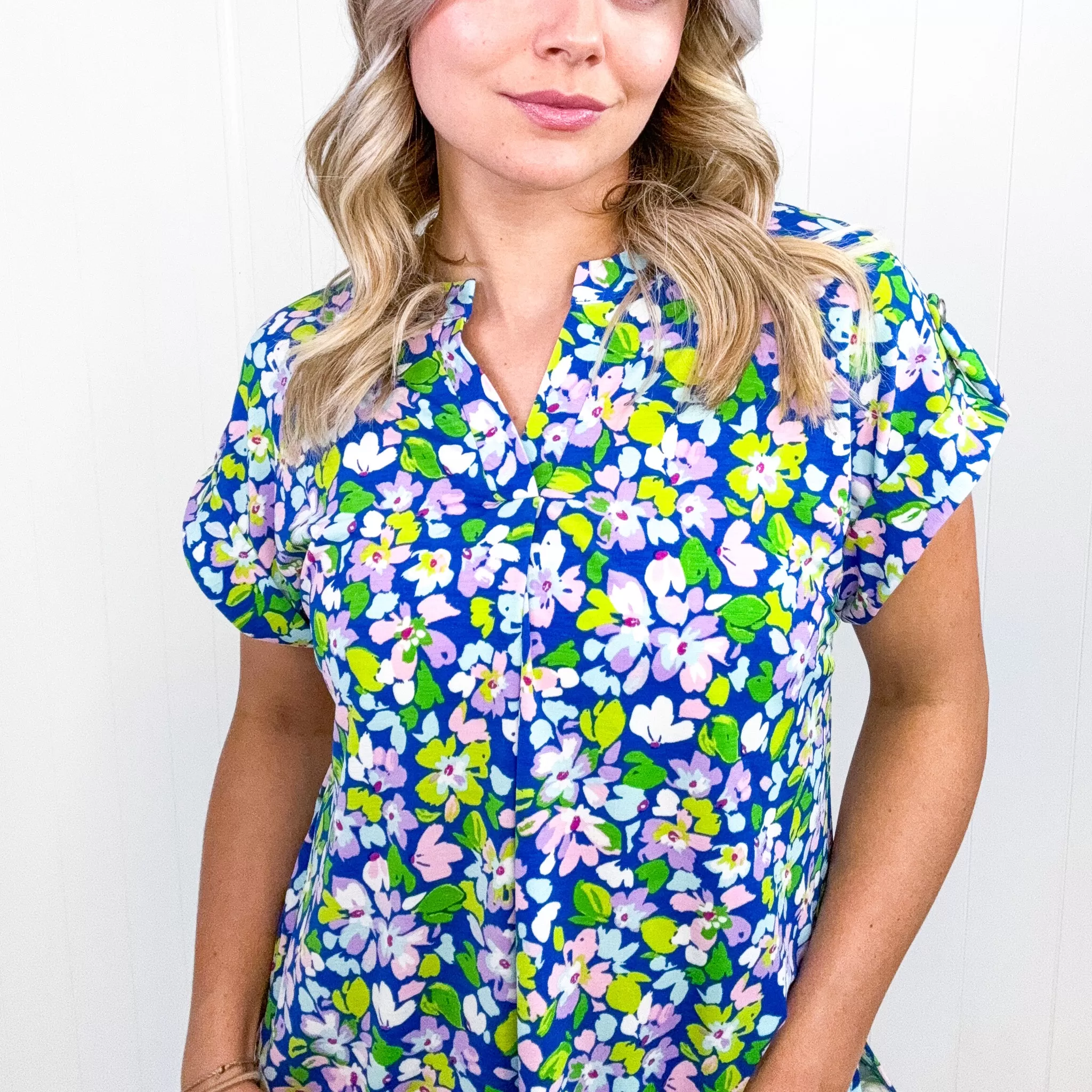 Dear Scarlett Lizzy Cap Sleeve Top in Royal and Pink Wildflower