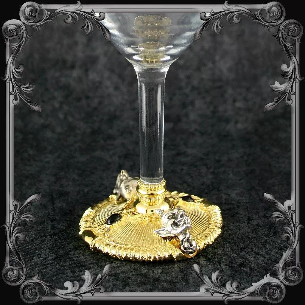 Devil Wine Glass - Gold-Plated with Black Stones