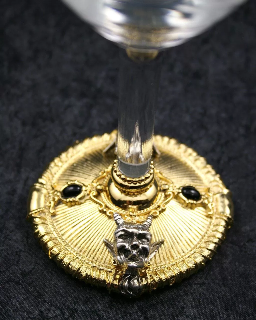 Devil Wine Glass - Gold-Plated with Black Stones