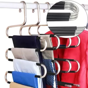 DOIOWN Pants Hangers 5 Pieces Non Slip Space Saving Hangers Stainless Steel Clothes Hangers Closet Organizer for Pants Jeans Scarf(Upgrade Style)