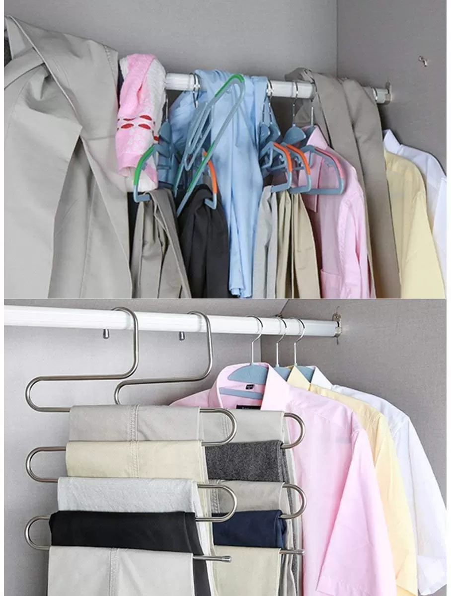 DOIOWN Pants Hangers 5 Pieces Non Slip Space Saving Hangers Stainless Steel Clothes Hangers Closet Organizer for Pants Jeans Scarf(Upgrade Style)