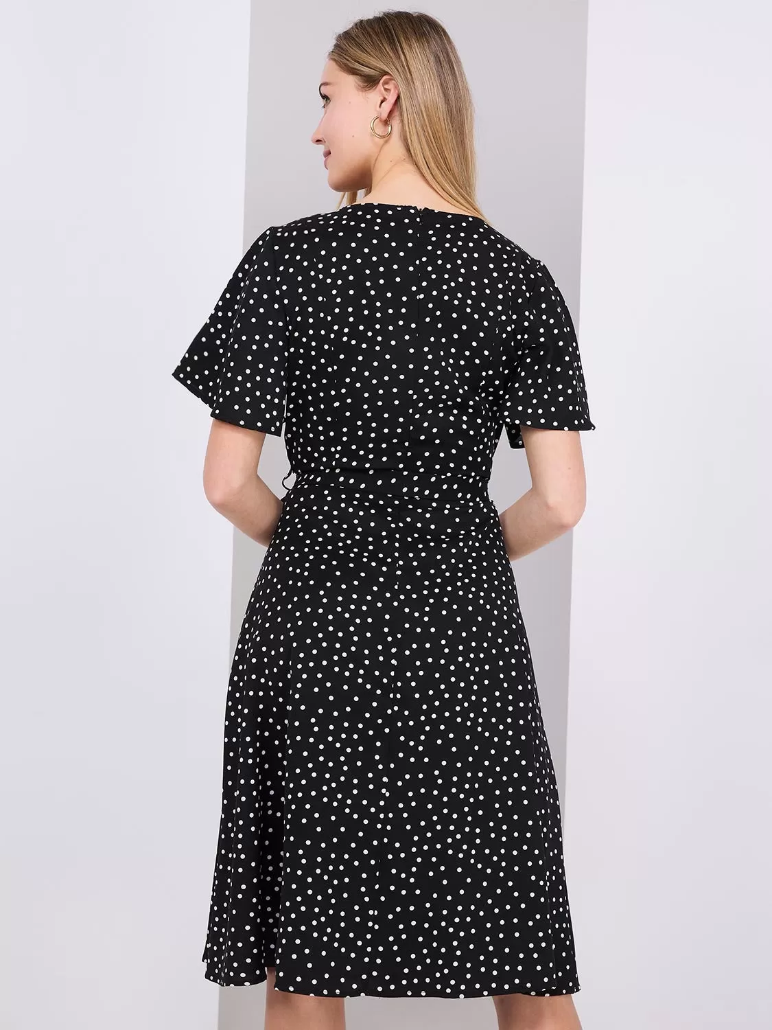 Dot Print V-Neck Fit & Flare Dress