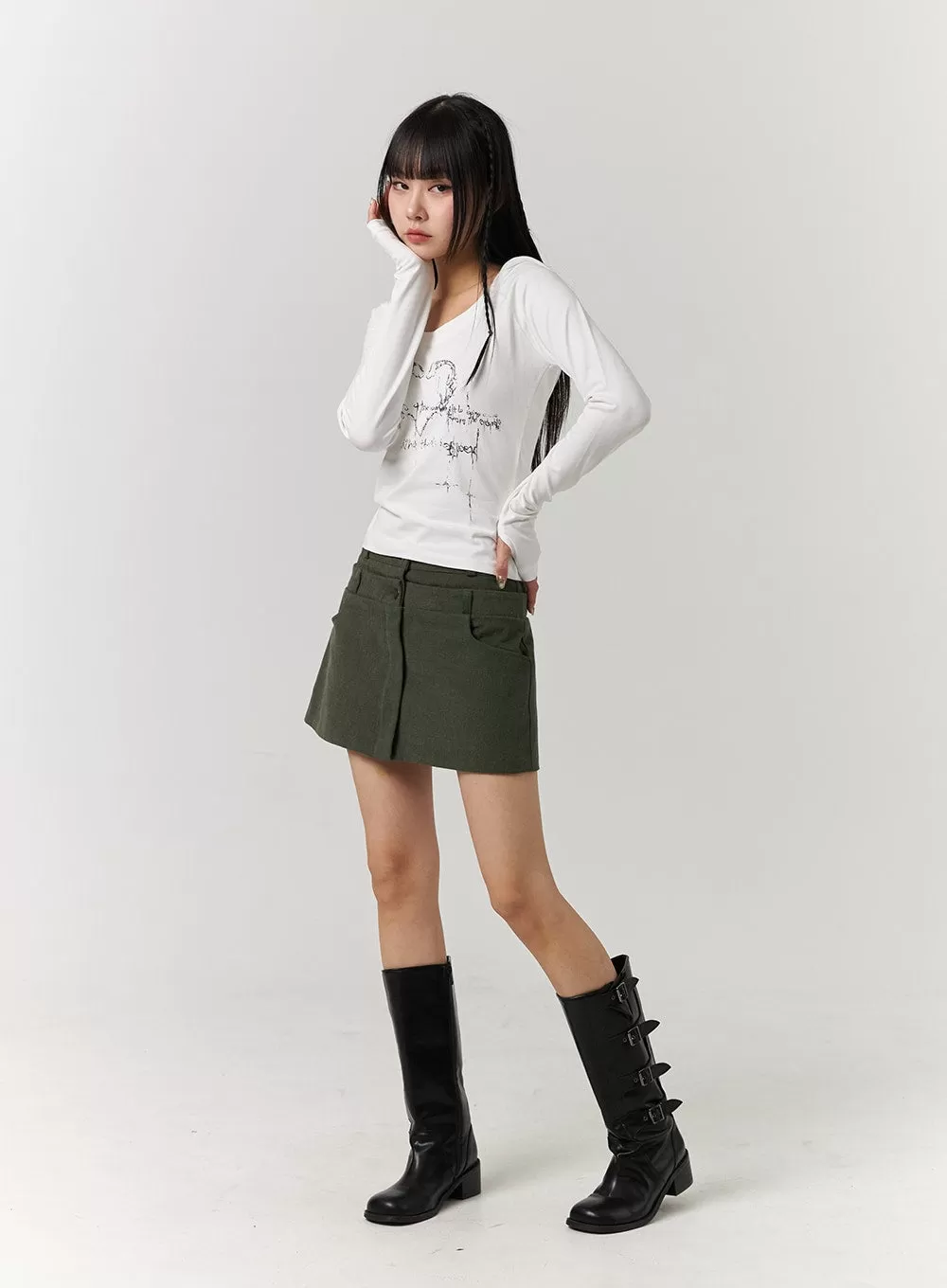 Double Button Solid Mini Skirt CJ405