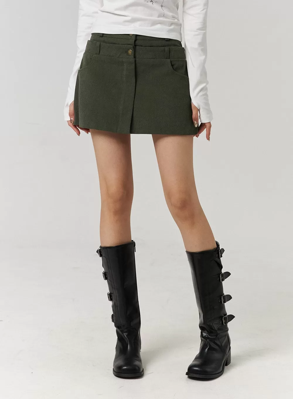 Double Button Solid Mini Skirt CJ405