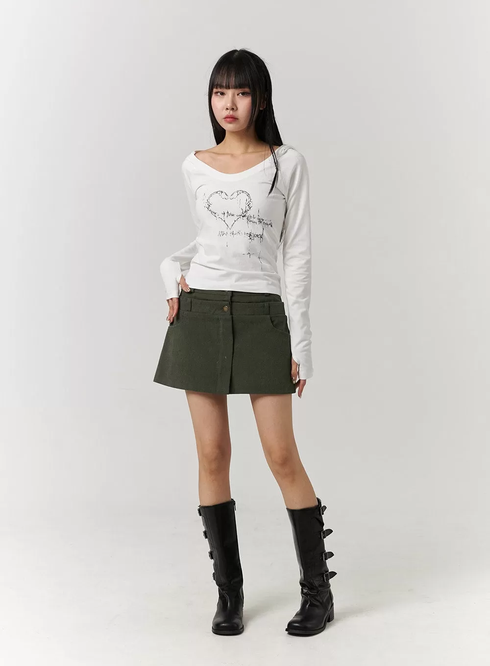 Double Button Solid Mini Skirt CJ405