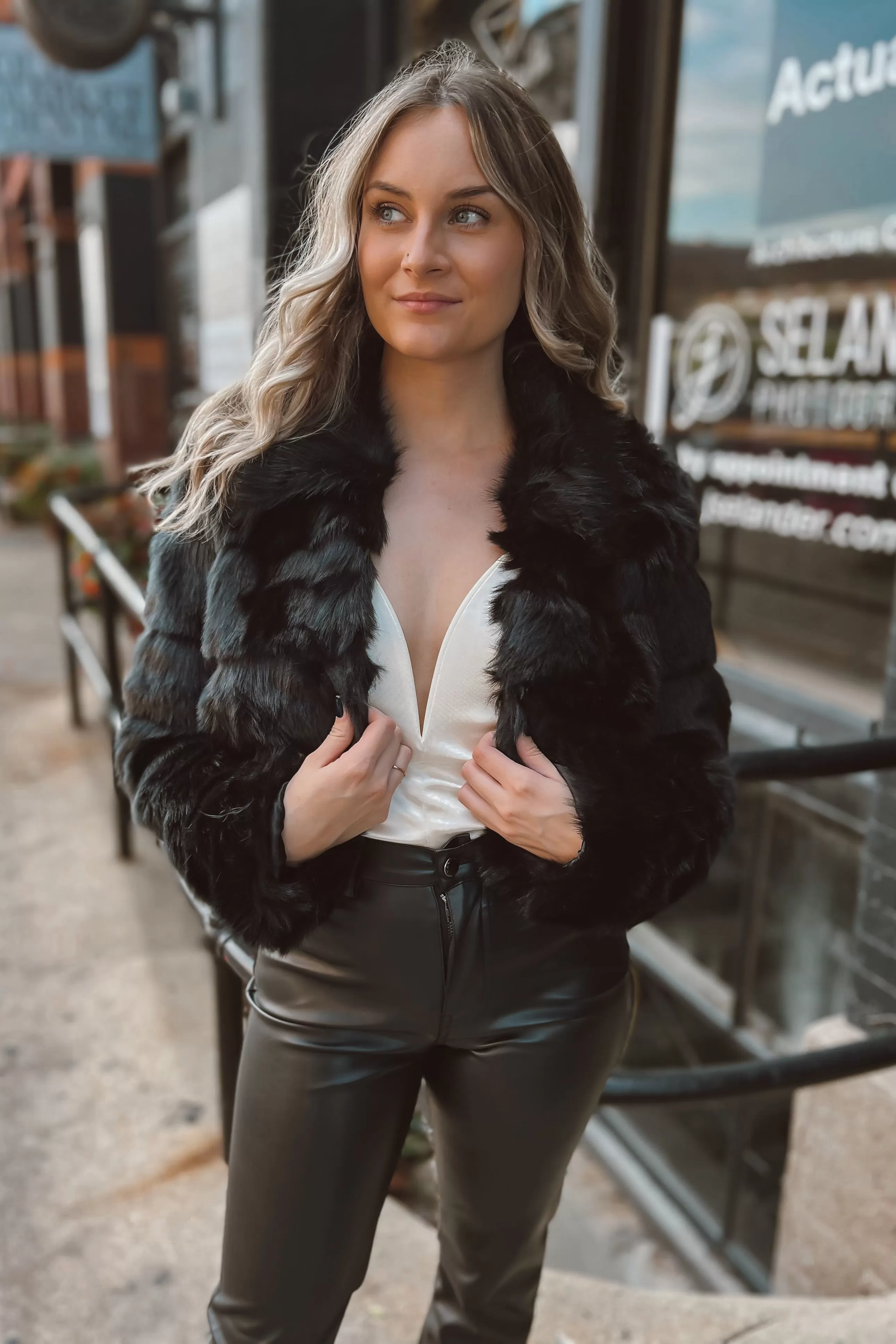 Dunn Black Faux Fur Crop Jacket FINAL SALE