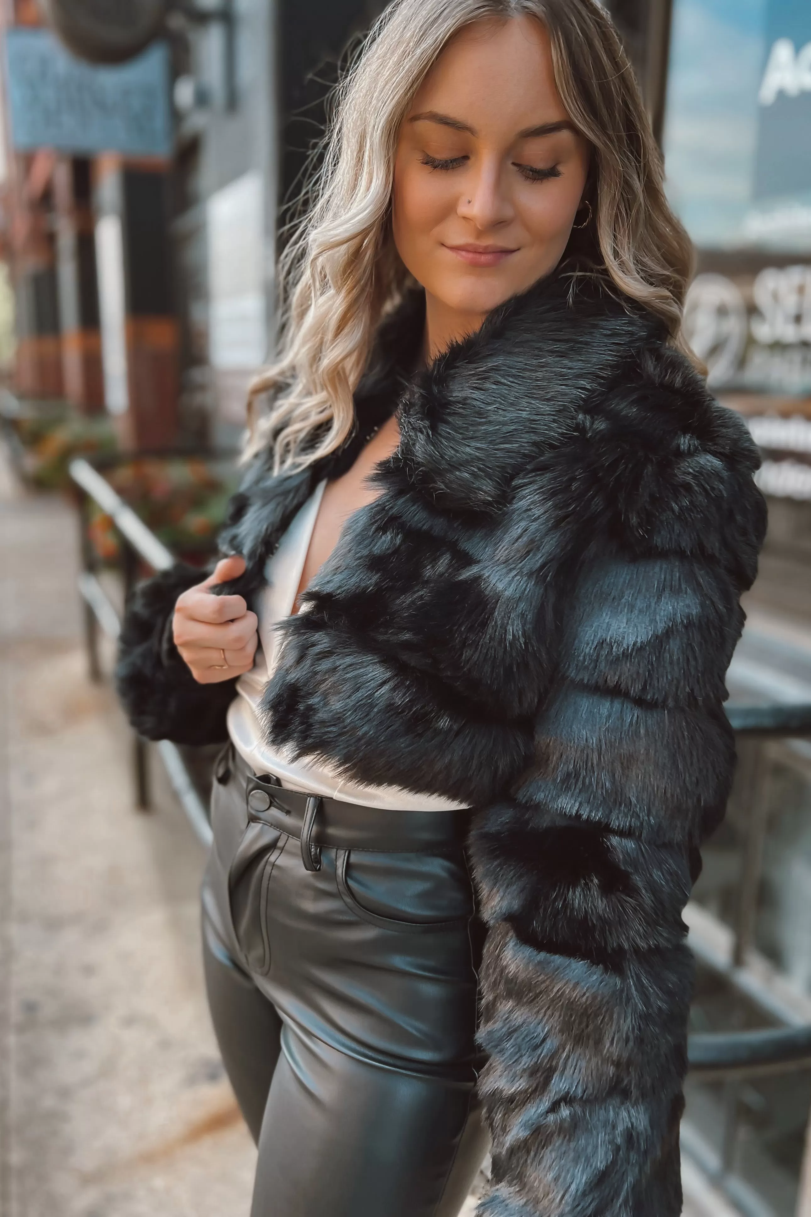 Dunn Black Faux Fur Crop Jacket FINAL SALE