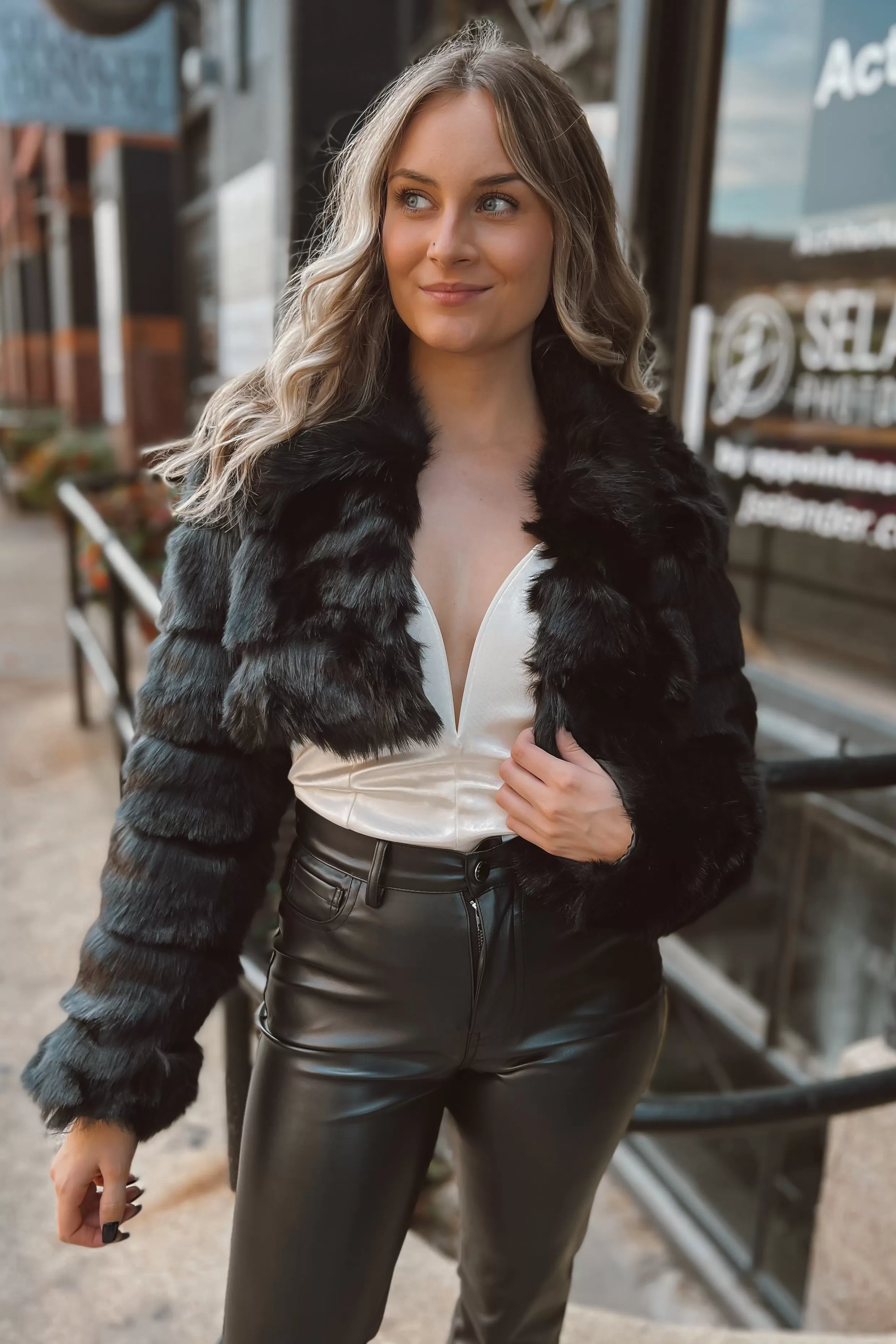 Dunn Black Faux Fur Crop Jacket FINAL SALE