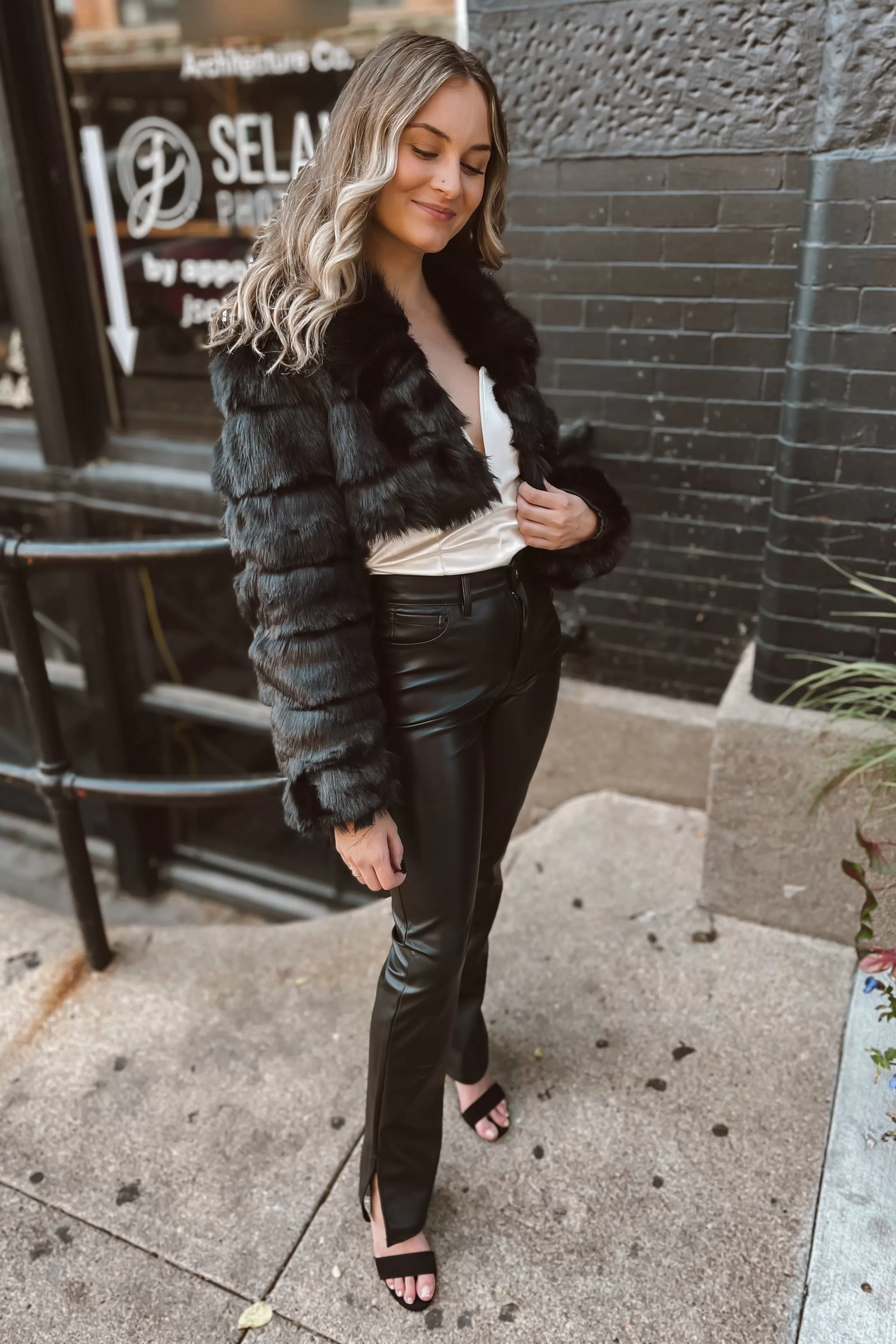 Dunn Black Faux Fur Crop Jacket FINAL SALE