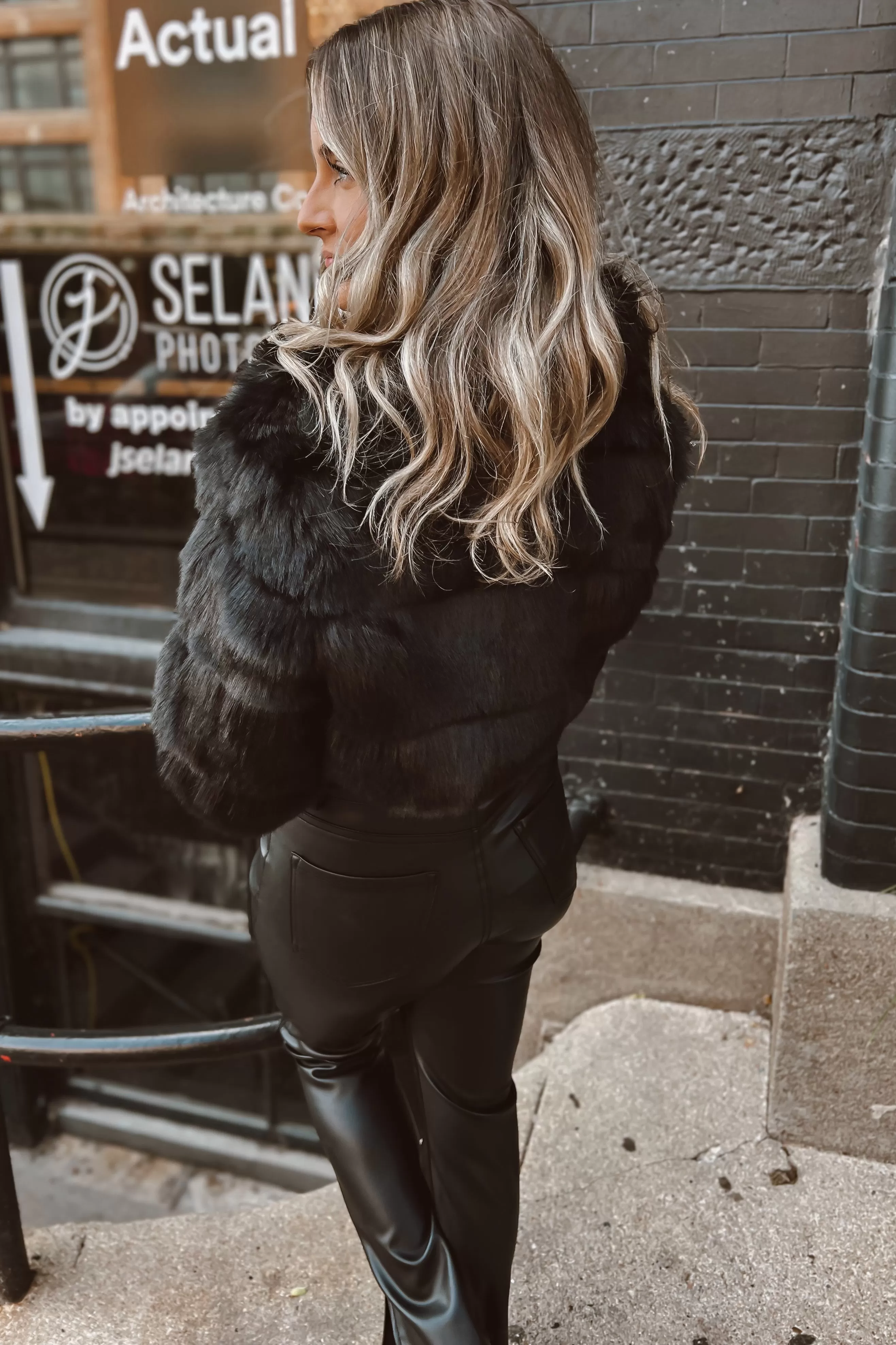 Dunn Black Faux Fur Crop Jacket FINAL SALE