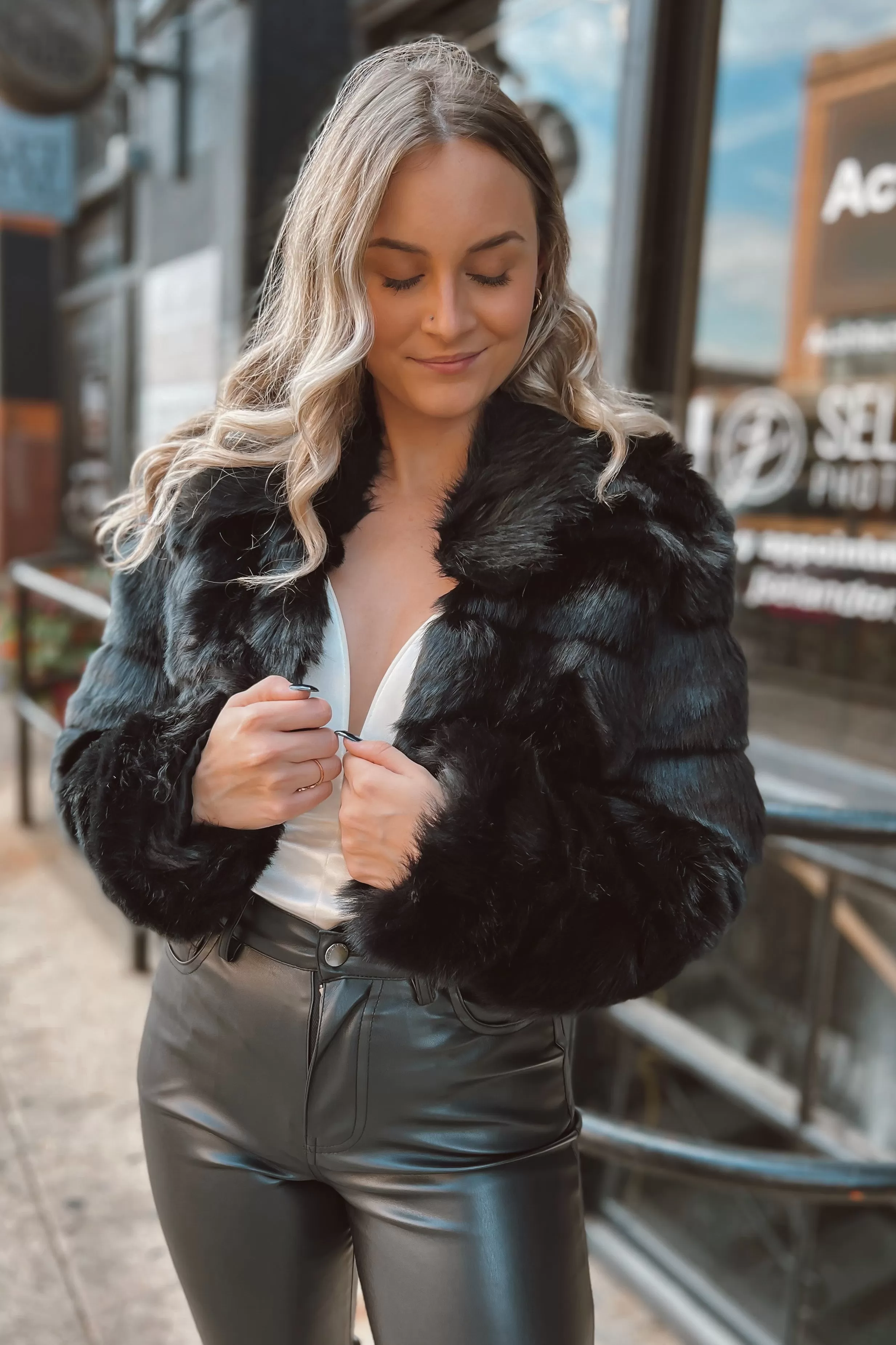 Dunn Black Faux Fur Crop Jacket FINAL SALE