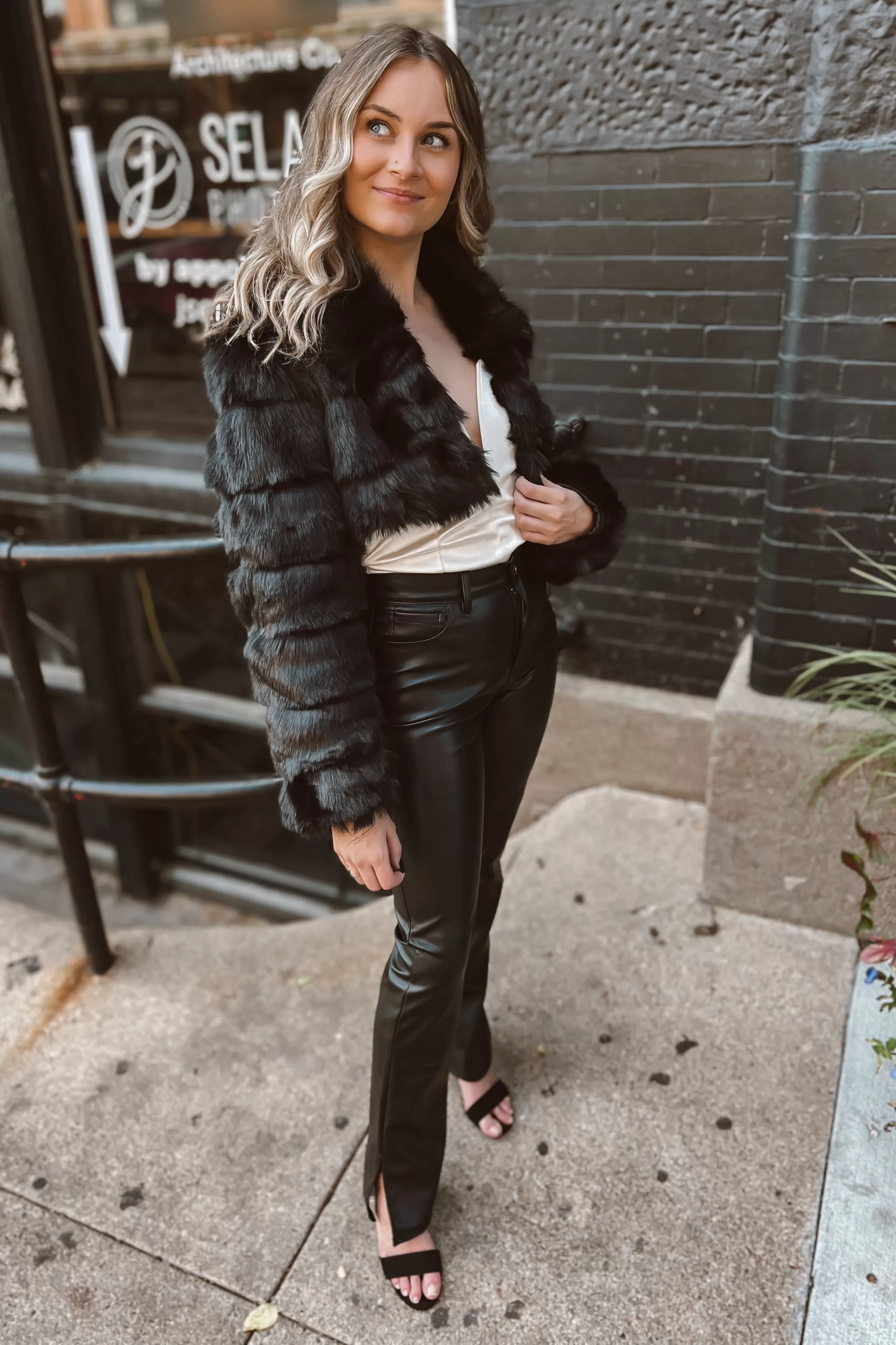 Dunn Black Faux Fur Crop Jacket FINAL SALE