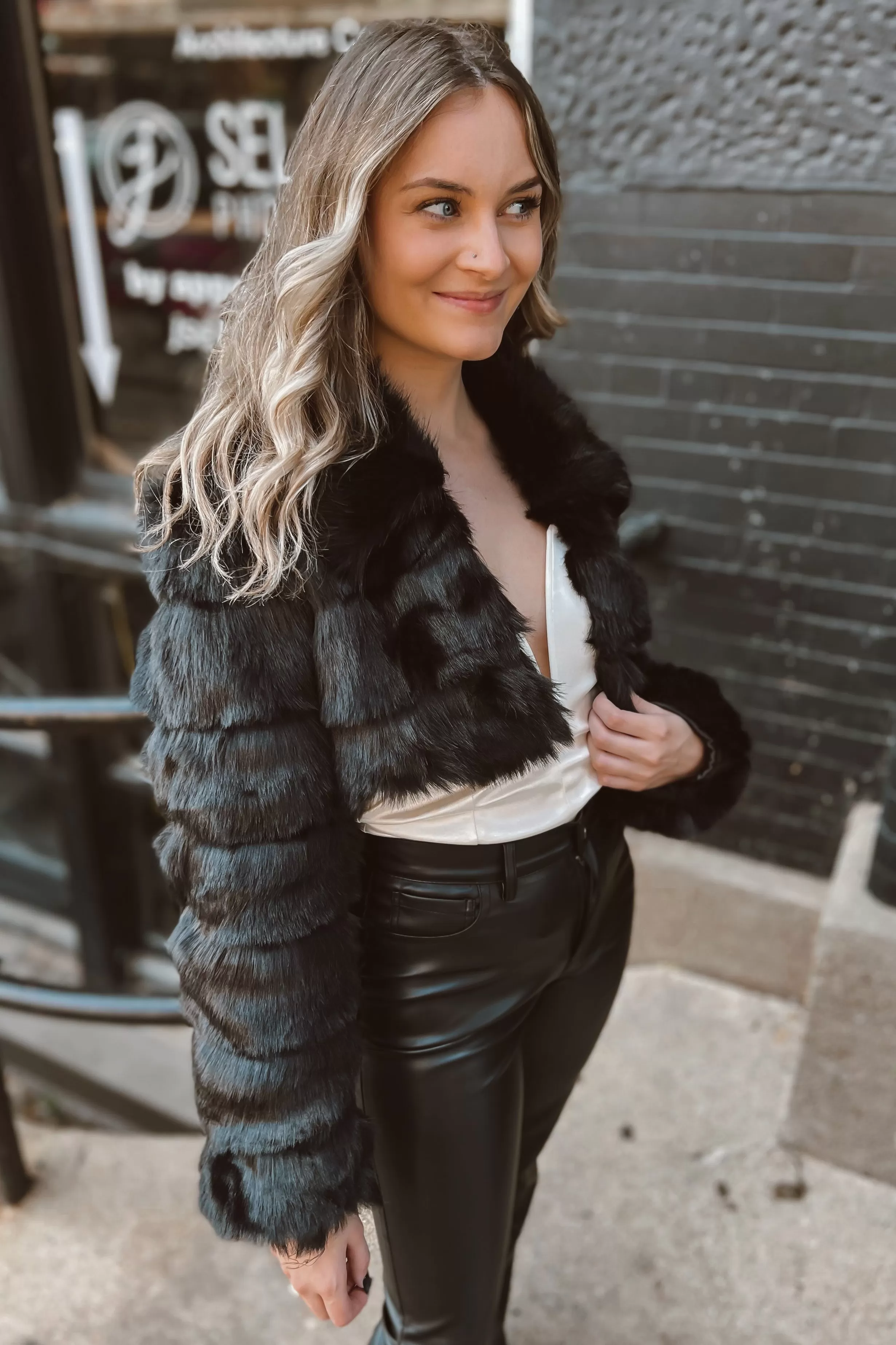 Dunn Black Faux Fur Crop Jacket FINAL SALE