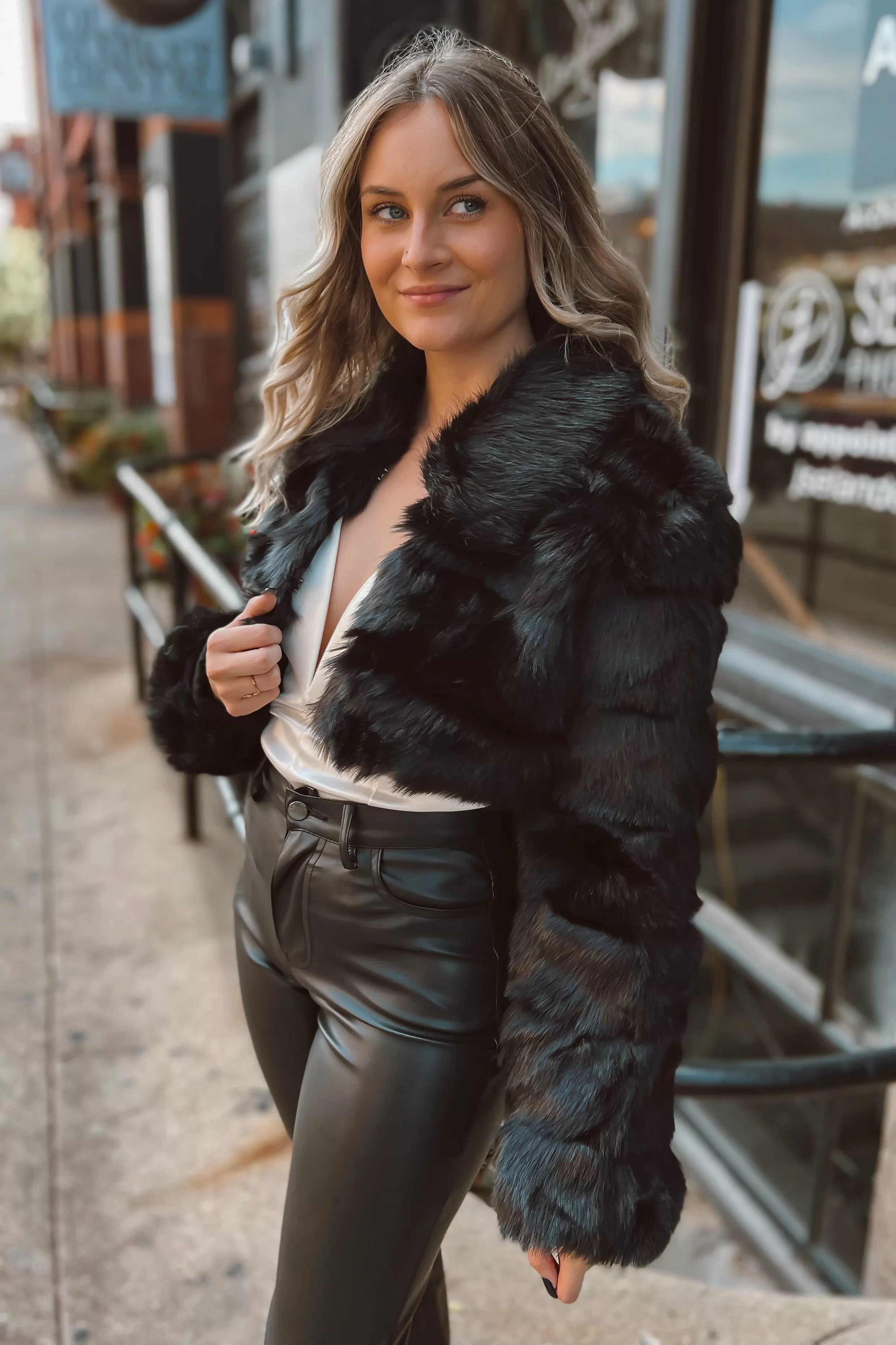 Dunn Black Faux Fur Crop Jacket FINAL SALE