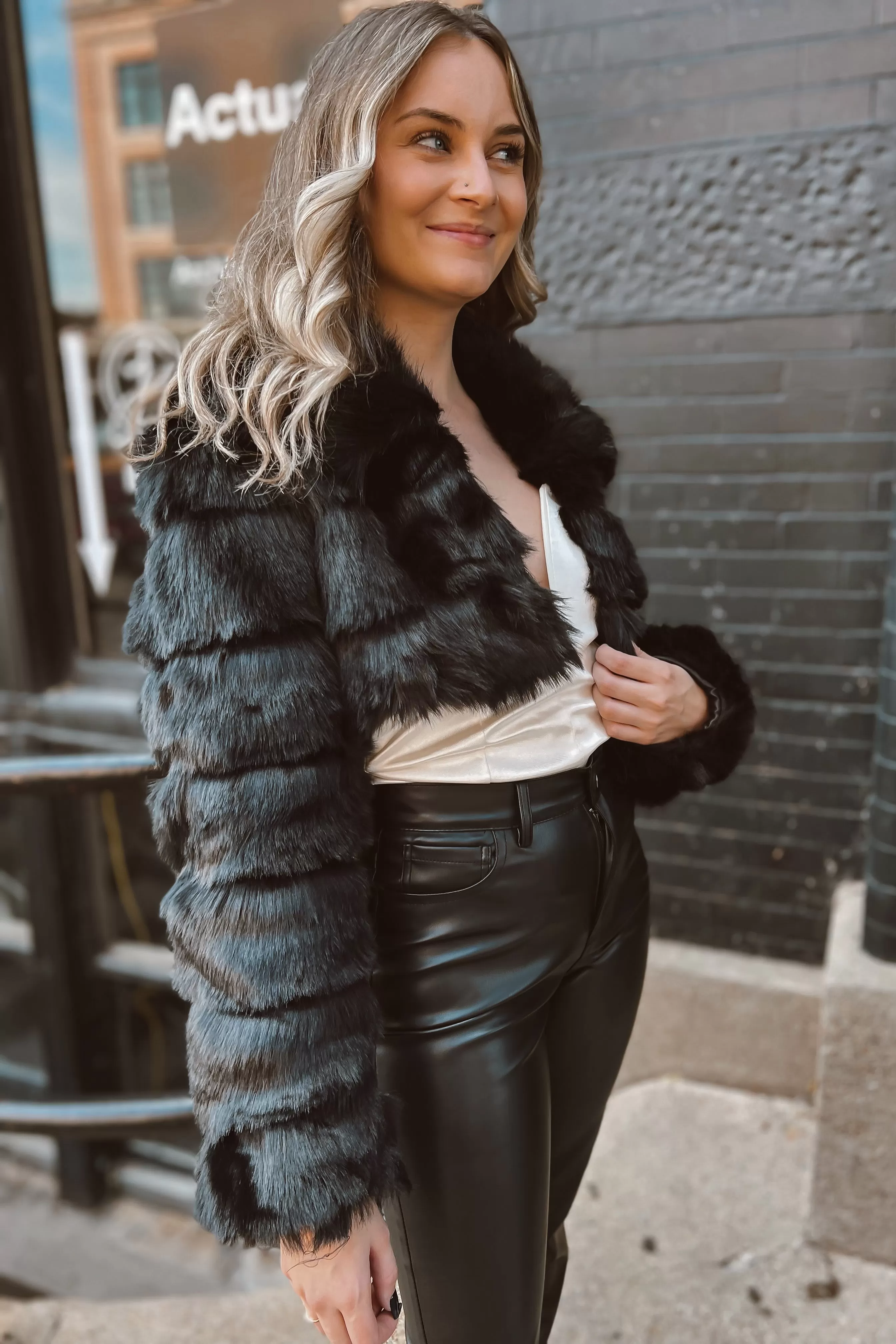 Dunn Black Faux Fur Crop Jacket FINAL SALE