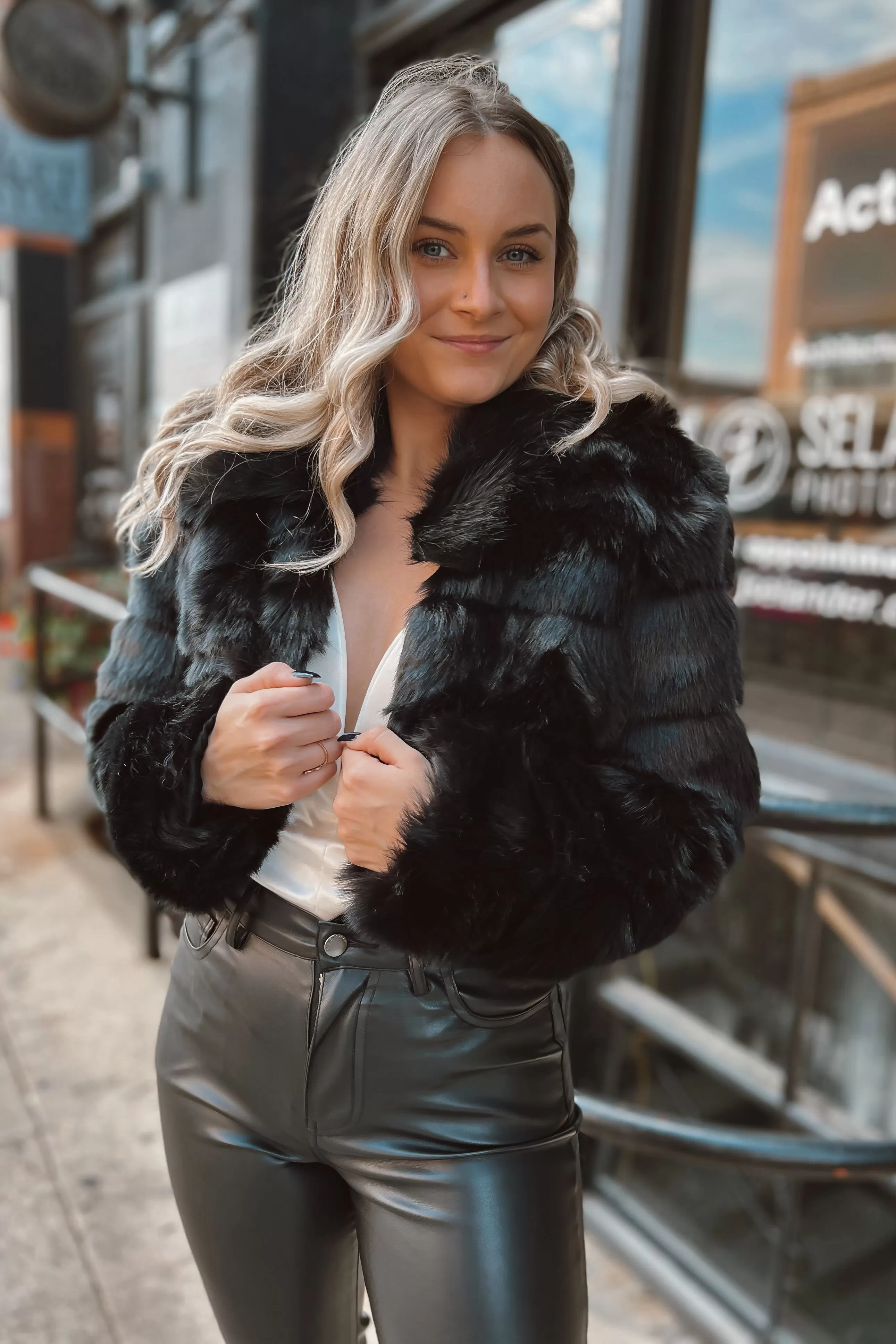 Dunn Black Faux Fur Crop Jacket FINAL SALE