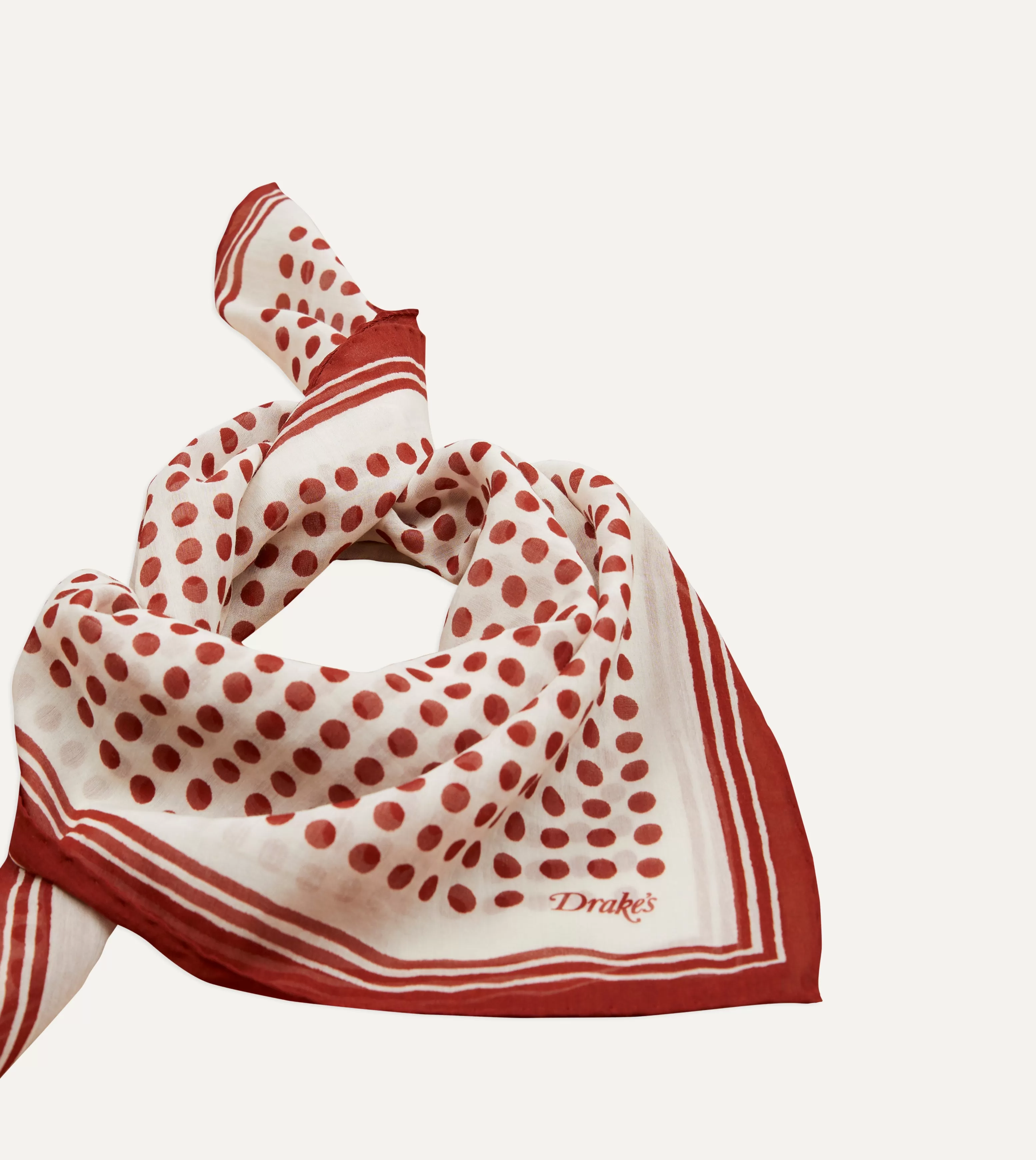 Ecru and Red Spots Print Silk-Cotton Bandana