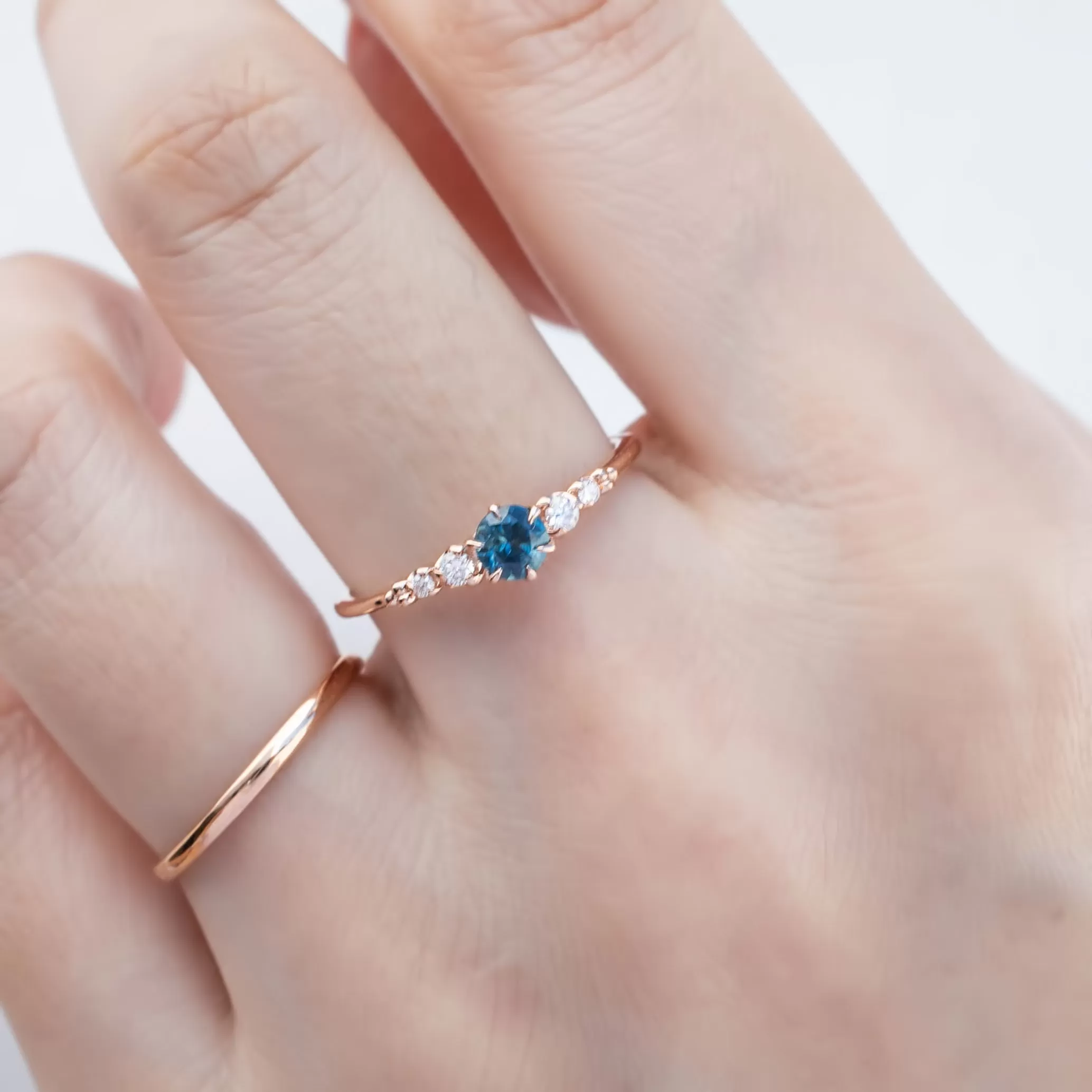 Estel Fleur Ring 4mm 0.30ct Teal Blue Montana Sapphire 14K Rose Gold