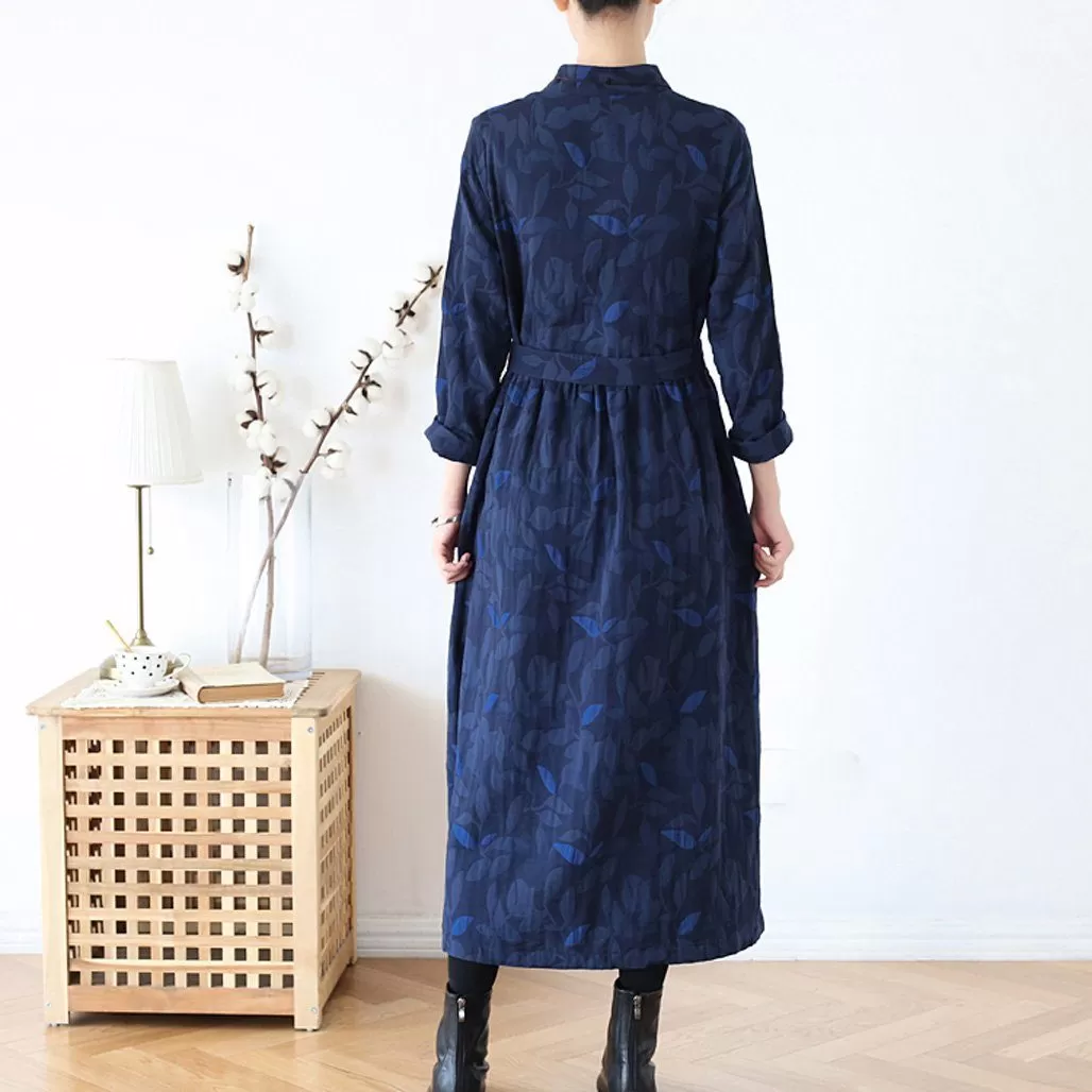 Ethnic Plate Buckle Cotton Linen Women Winter Dress