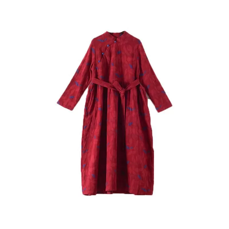 Ethnic Plate Buckle Cotton Linen Women Winter Dress