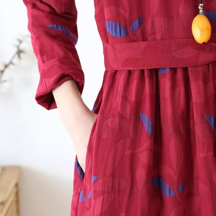 Ethnic Plate Buckle Cotton Linen Women Winter Dress