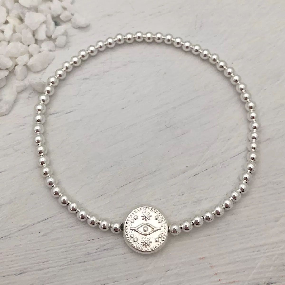 Evil Eye Bead Bracelet Silver