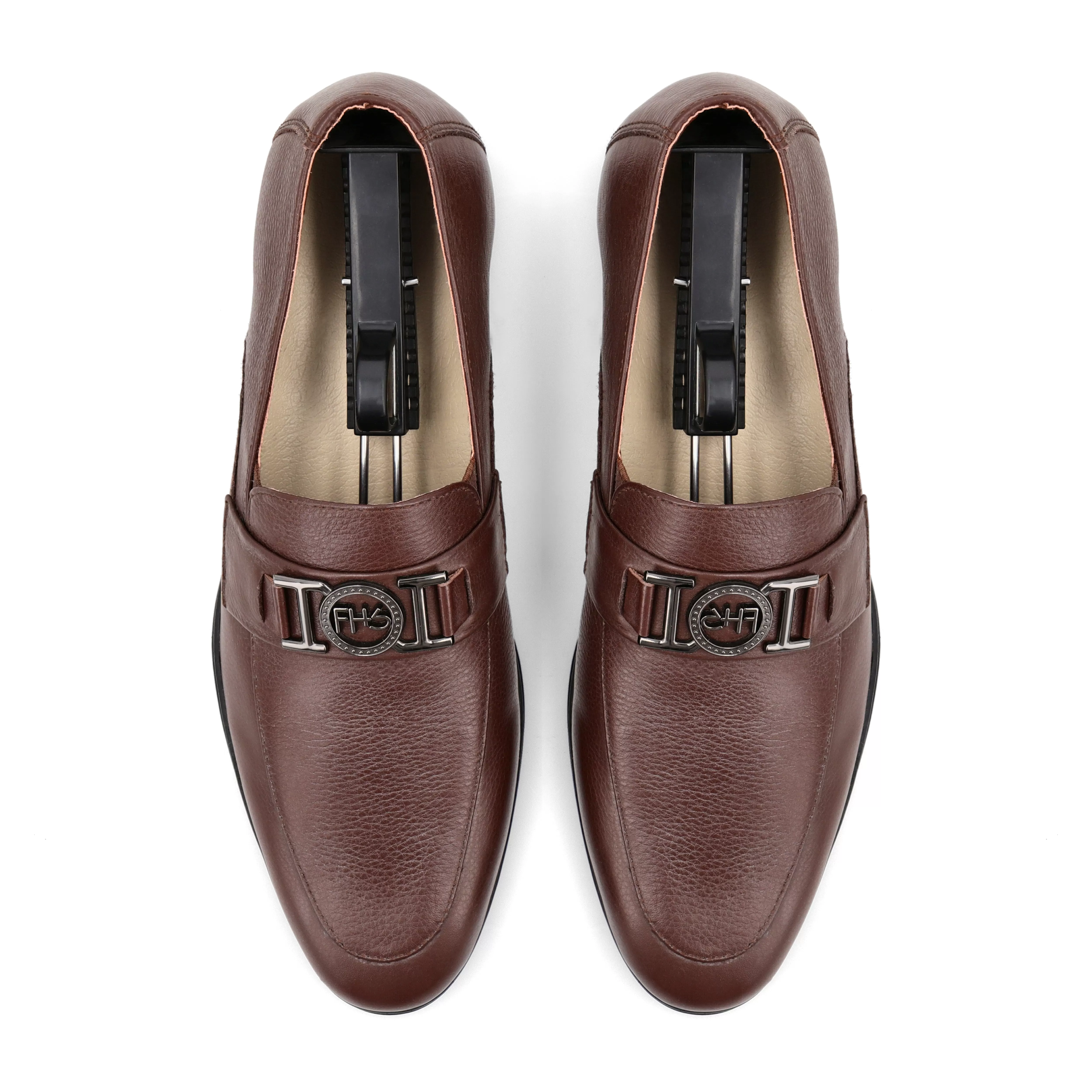 FHS Gun Metal Buckled Loafers - Brown