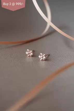 Flower Blossom Rose Gold Plated Mini Sterling Silver Stud Earrings