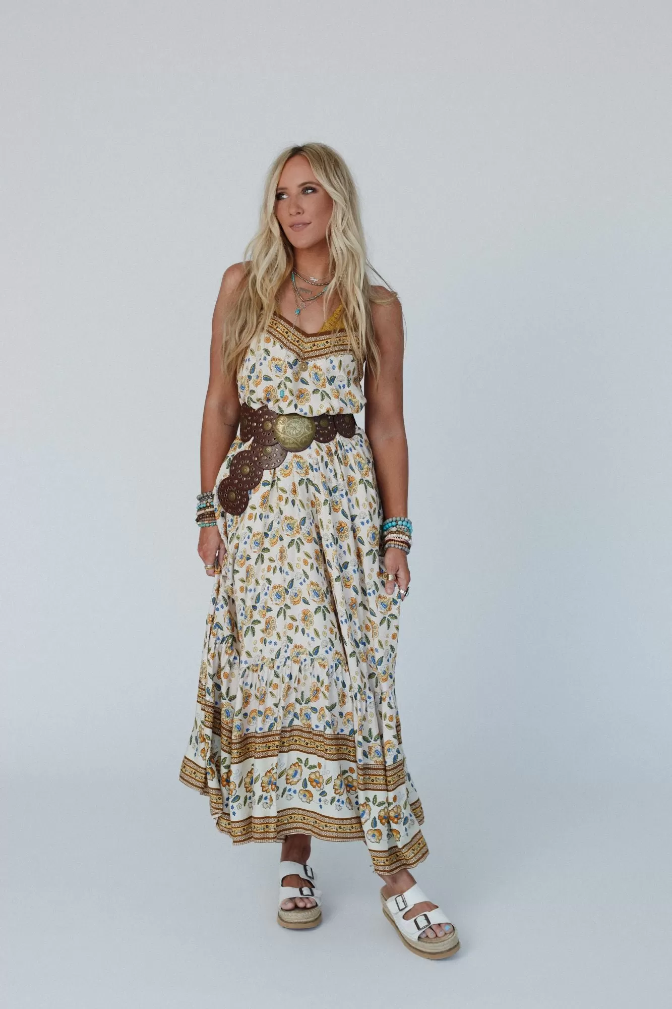 Flower Gala Border Print Dress - Cream