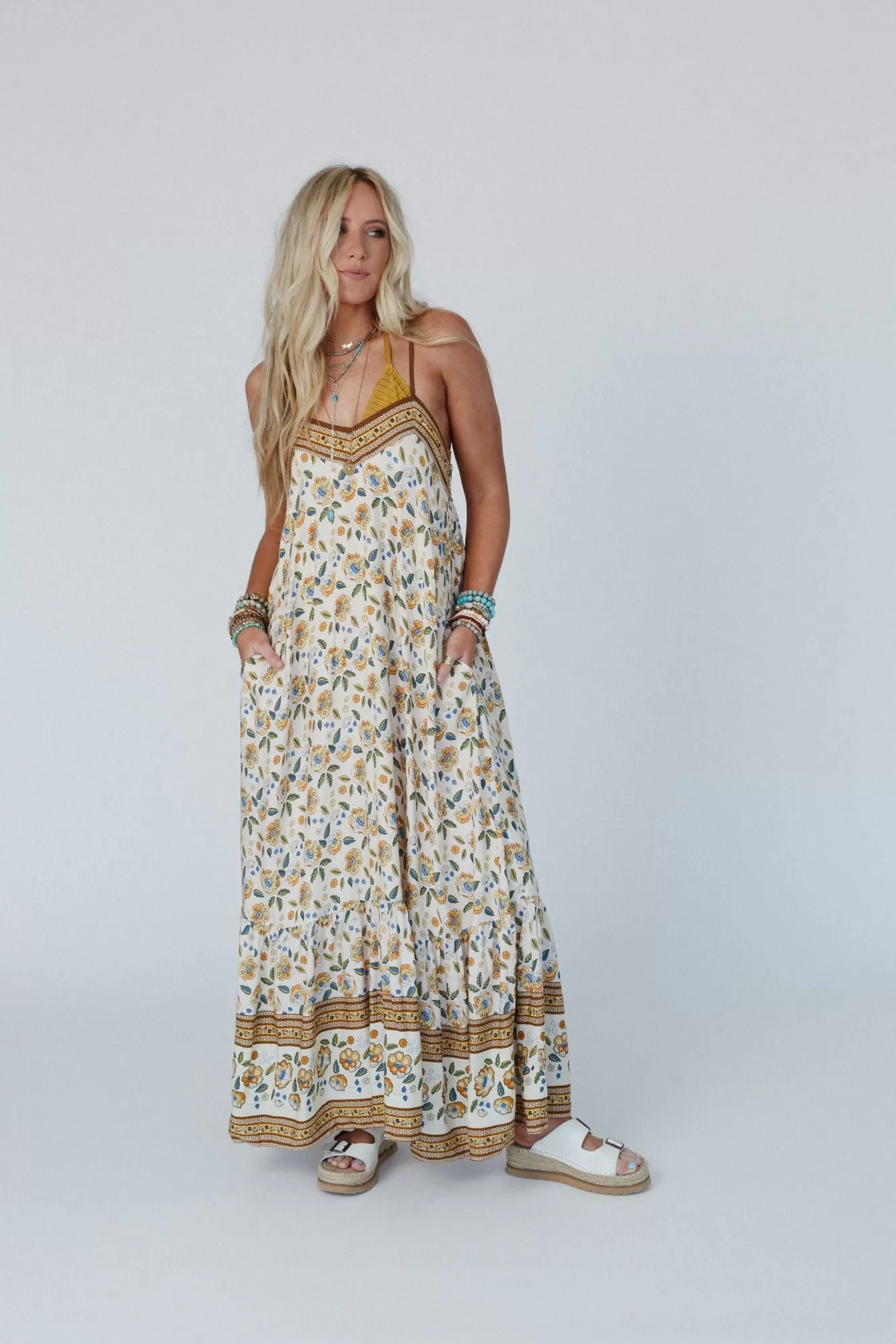 Flower Gala Border Print Dress - Cream