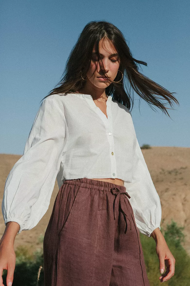 FORTUNA Crop Shirt - ecru linen cotton