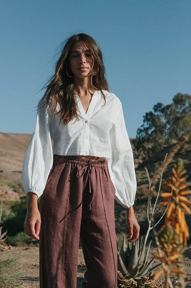 FORTUNA Crop Shirt - ecru linen cotton