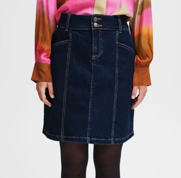 FR - Selma dark-wash denim skirt