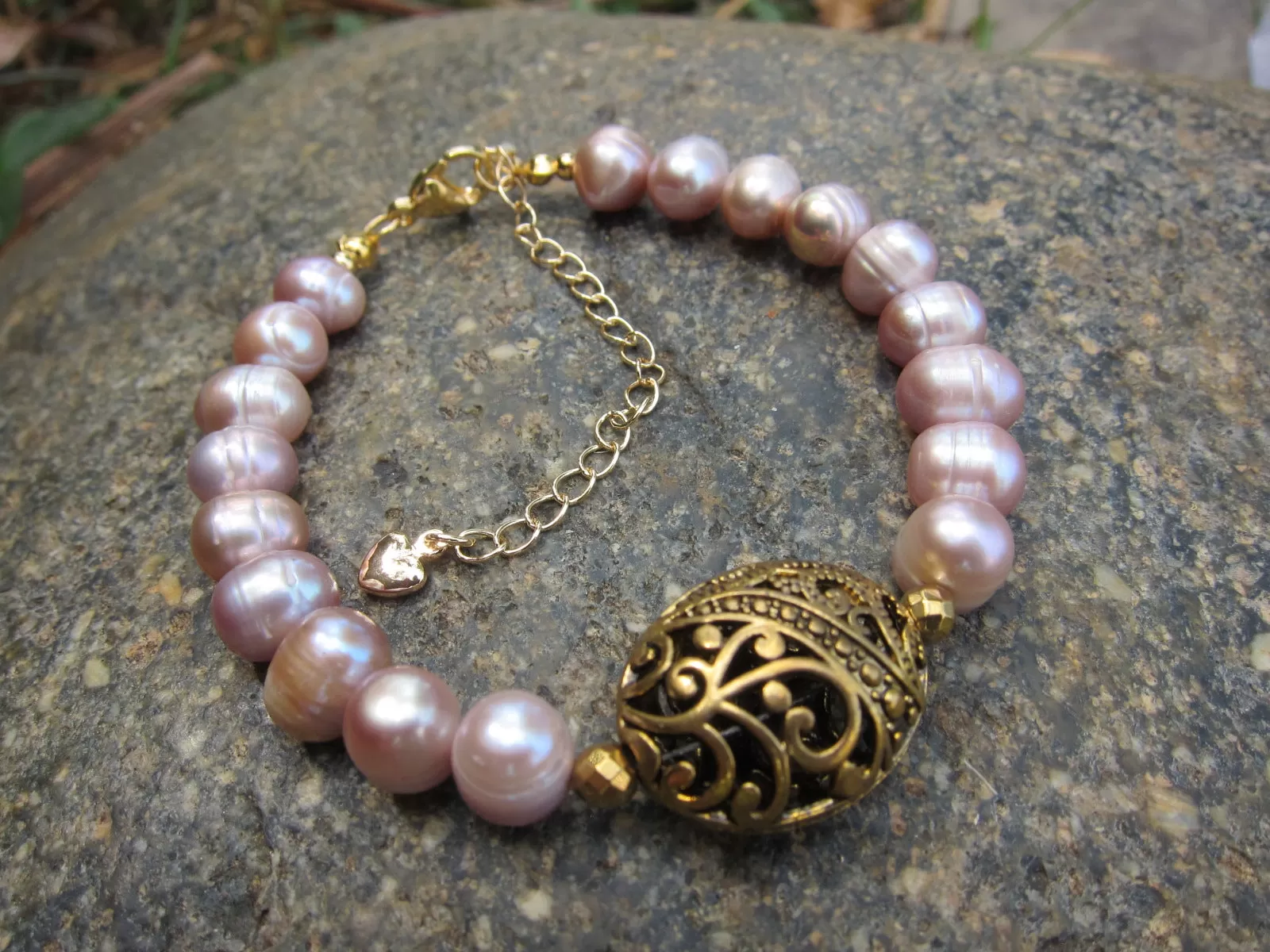 Freshwater Pink Baroque Pearl Bracelet - Balance, Fertility, Calming, Happiness