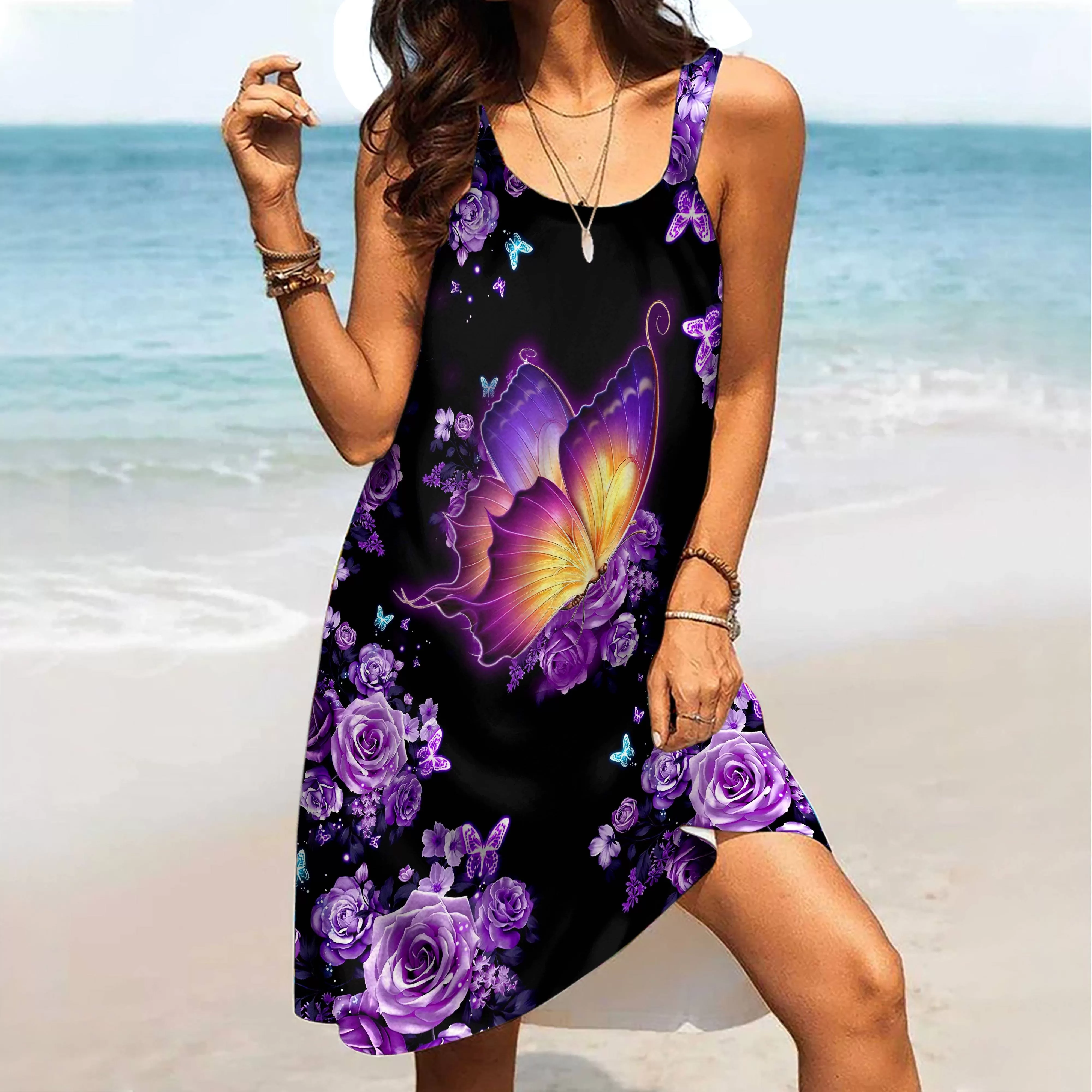 Gearhuman 3D Butterfly Sleeveless Beach Dress