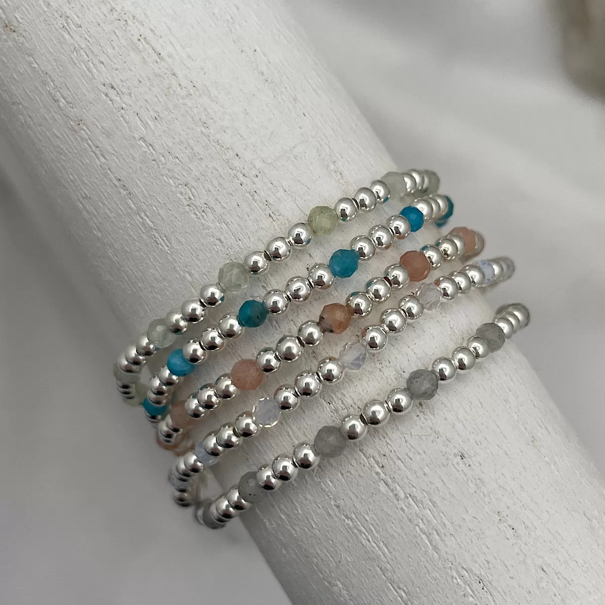 Gemstone 3mm Sterling Silver Bead Bracelet