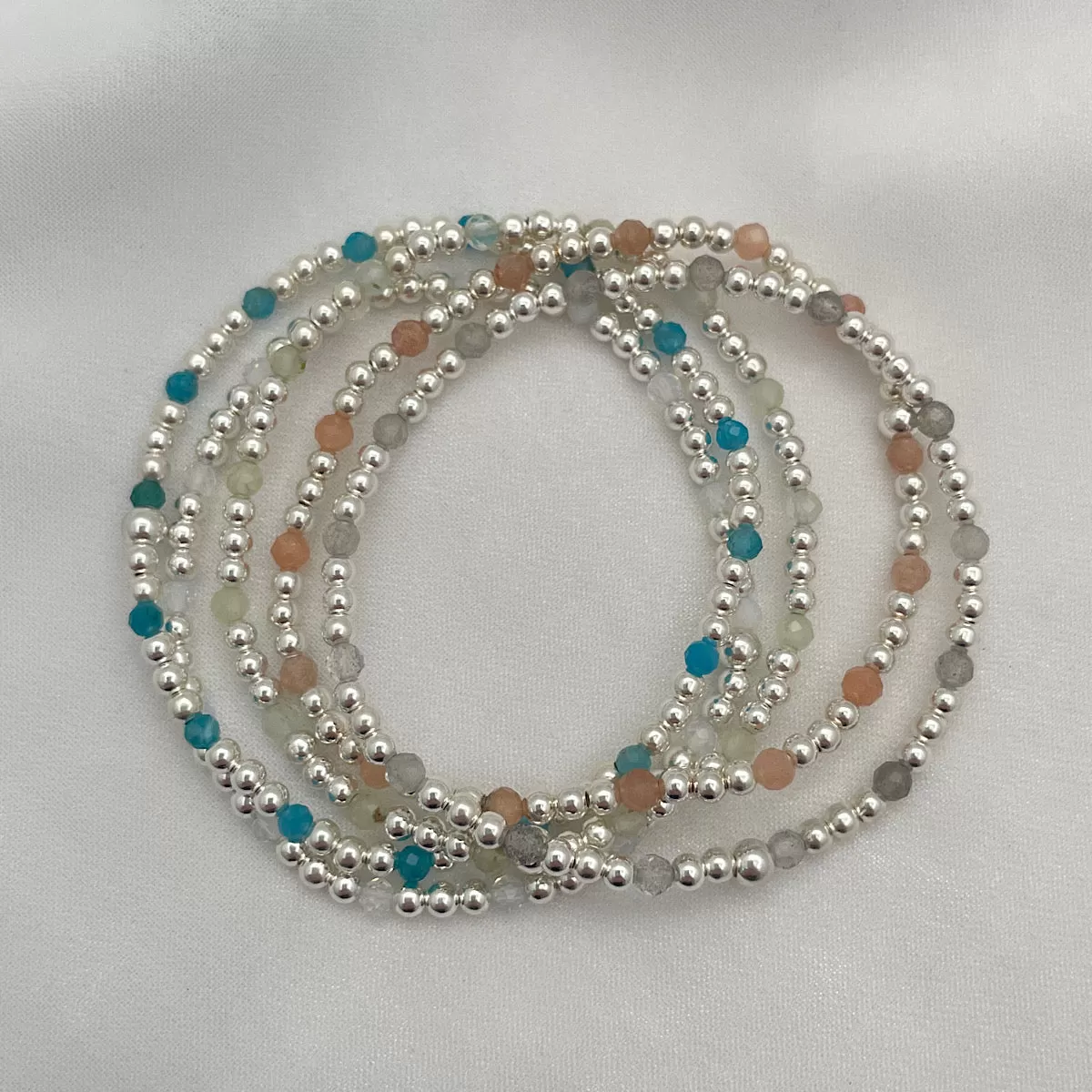 Gemstone 3mm Sterling Silver Bead Bracelet