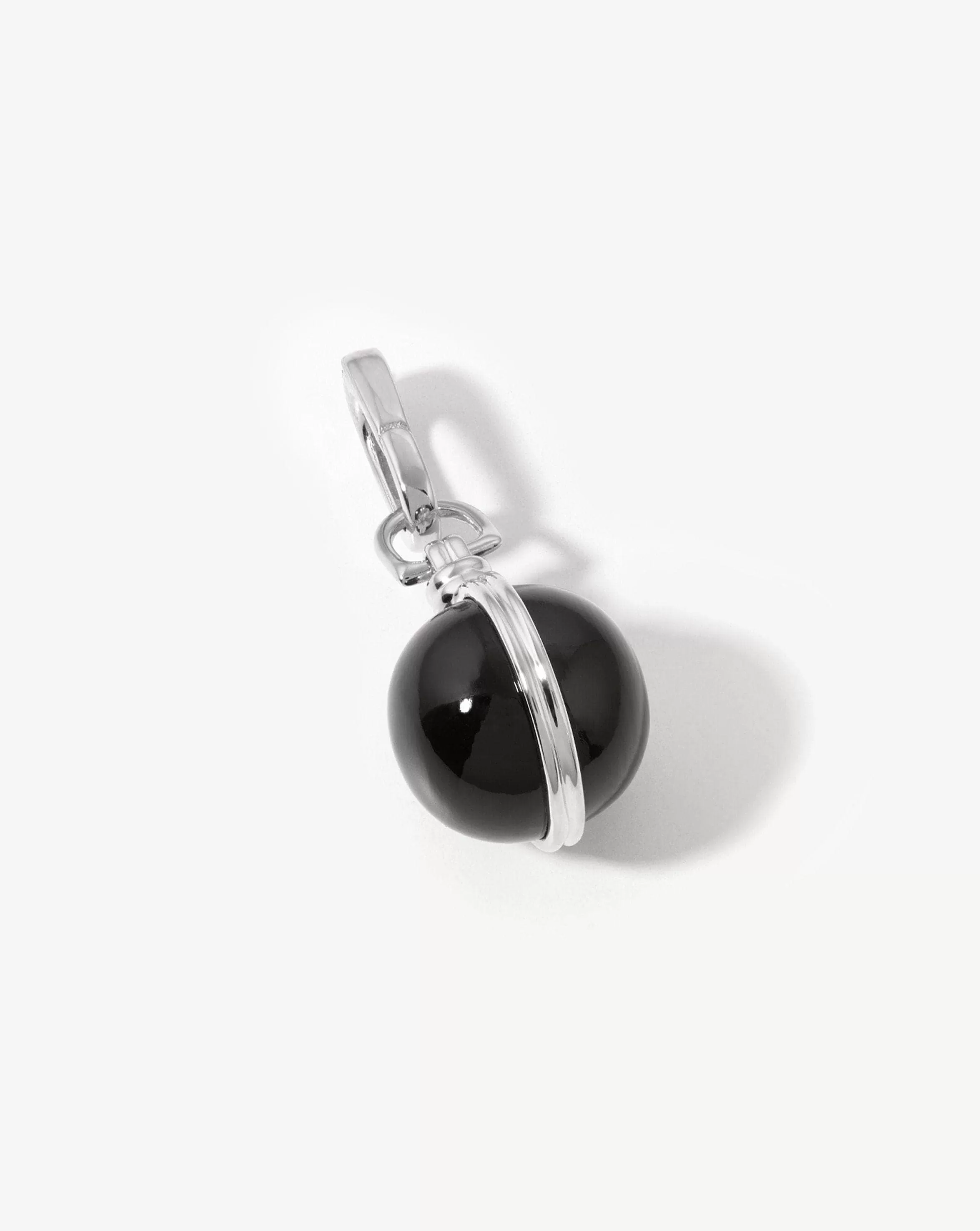 Gemstone Sphere Clip-On Pendant | Silver Plated, Black Onyx