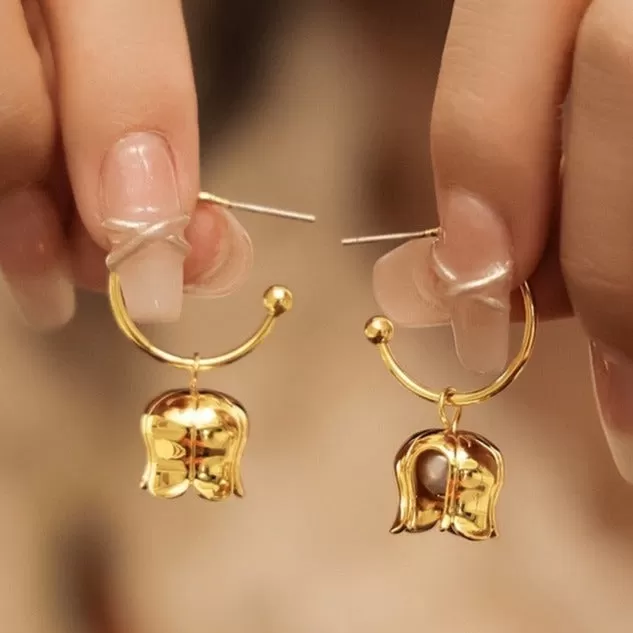 Gold Bell Orchid Earrings