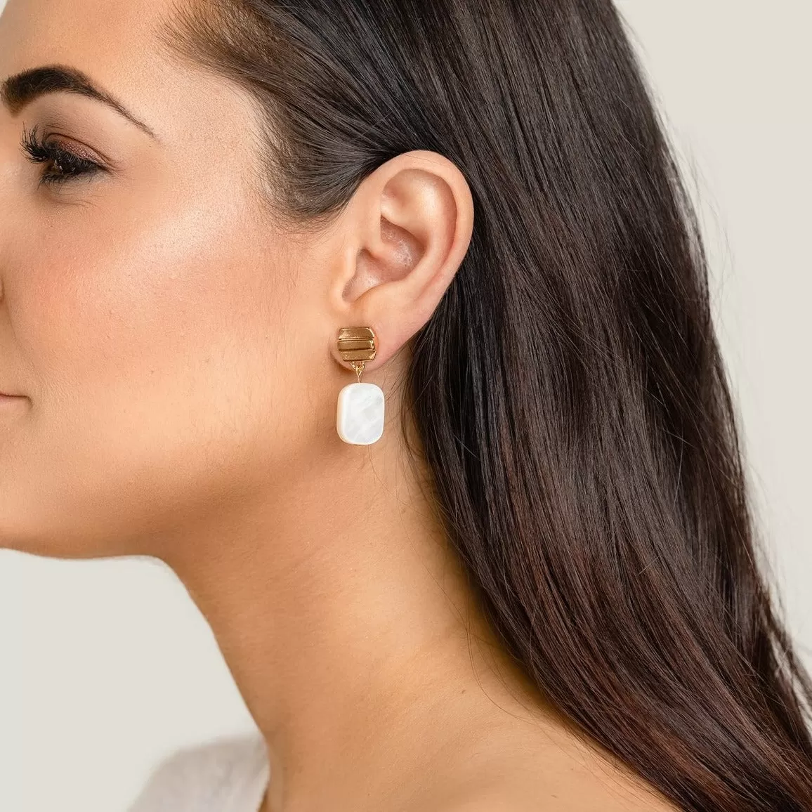 gold layered dome   mother-of-pearl earrings