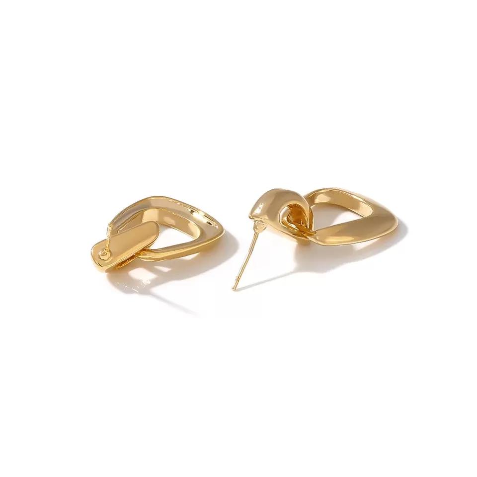 Golden Geometric D Design Drop Dangle Earring