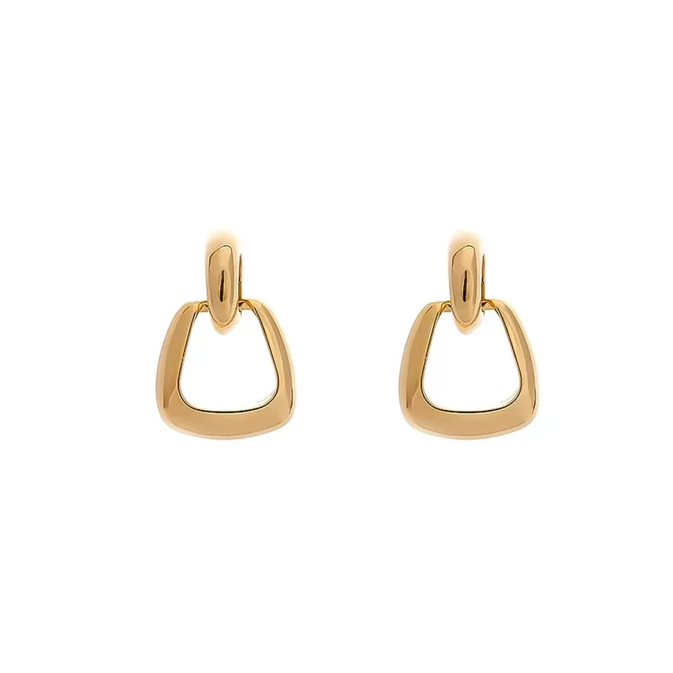 Golden Geometric D Design Drop Dangle Earring