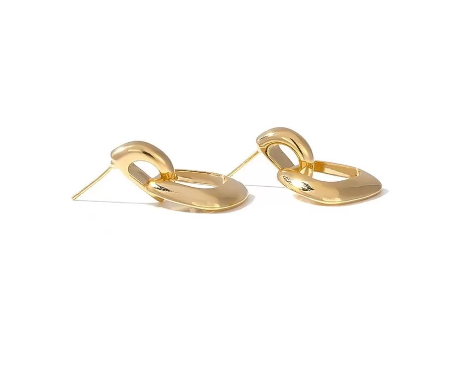 Golden Geometric D Design Drop Dangle Earring