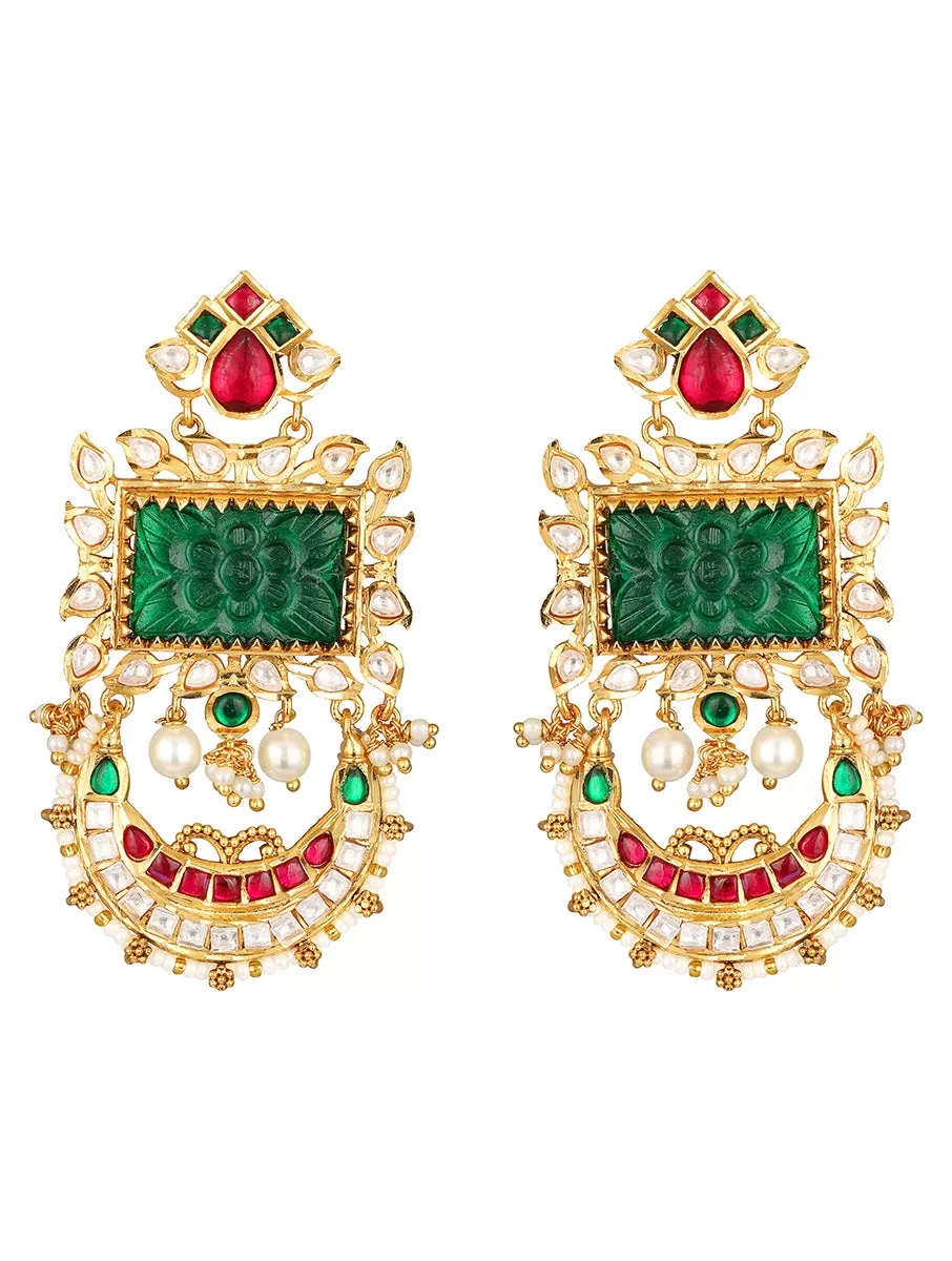 Golden, Green, Pink and Creme Kundan Polki, Earrings