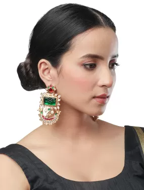 Golden, Green, Pink and Creme Kundan Polki, Earrings