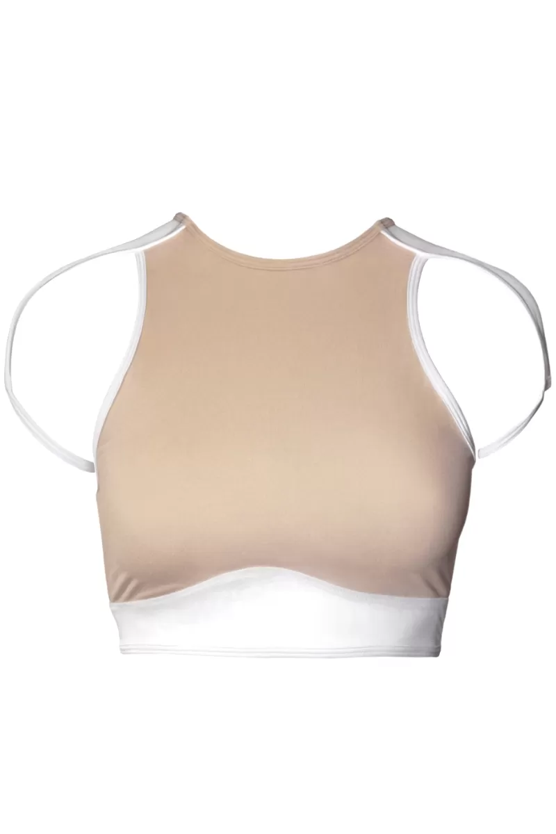 Hamade Activewear High Scoop Neck Crop Top - Beige