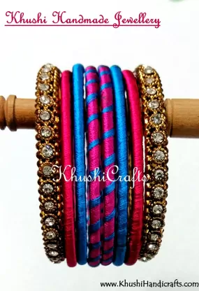 Hand-crafted Silk Bangles in Pink and Blue