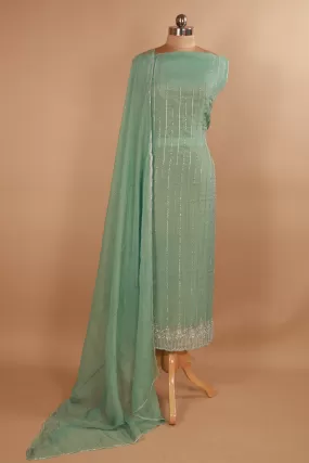 Hand Embroidered Green Organza suit Dupatta