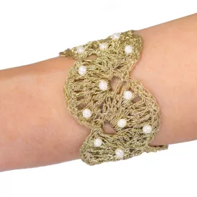 Handmade Gold Plated Crochet Bracelet Half Flower with Pearls